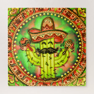 Mexican Fiesta Cinco de Mayo Sombrero Hat Green Jigsaw Puzzle