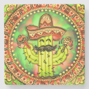 Mexican Fiesta Cinco de Mayo Sombrero Hat Green  Stone Coaster