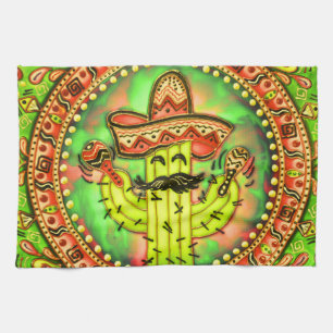 Mexican Fiesta Cinco de Mayo Sombrero Hat Green Tea Towel