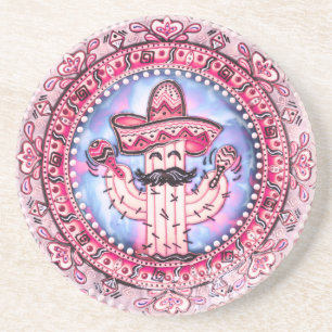 Mexican Fiesta Cinco de Mayo Sombrero Pink Blue Coaster