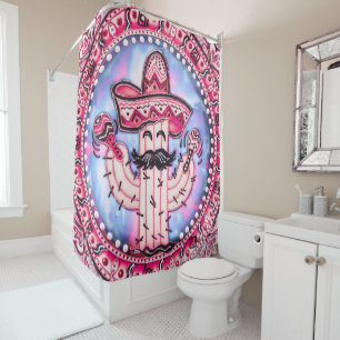 Mexican Fiesta Cinco de Mayo Sombrero Pink Blue Shower Curtain