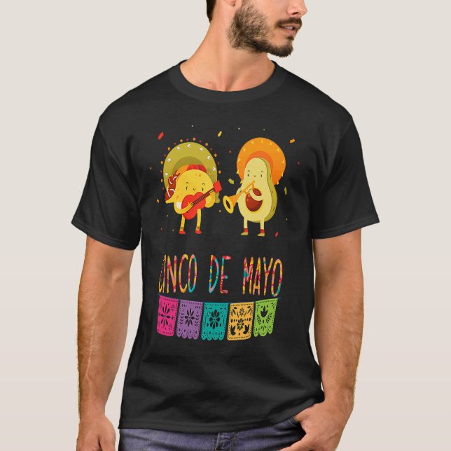 Mexican Fiesta Cinco De Mayo Tacos And Avocado Mex T-Shirt (Front)