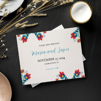 Mexican Fiesta Colourful Botanical Floral Wedding Save The Date