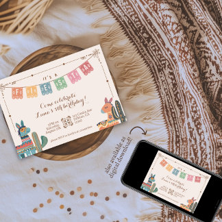 Mexican Fiesta Colourful Cactus Folk Birthday  Invitation