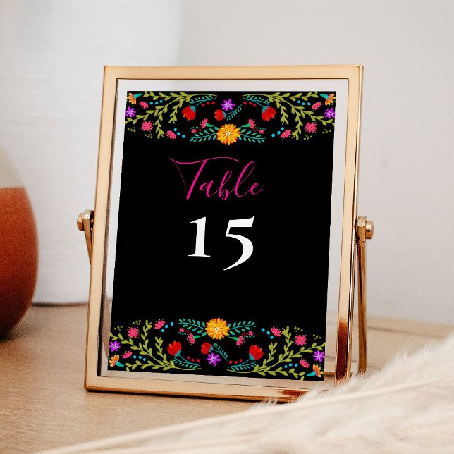 Mexican Fiesta Colourful Floral Black Table Number (Table Number with Mexican Fiesta floral theme - available printed or as printable download)