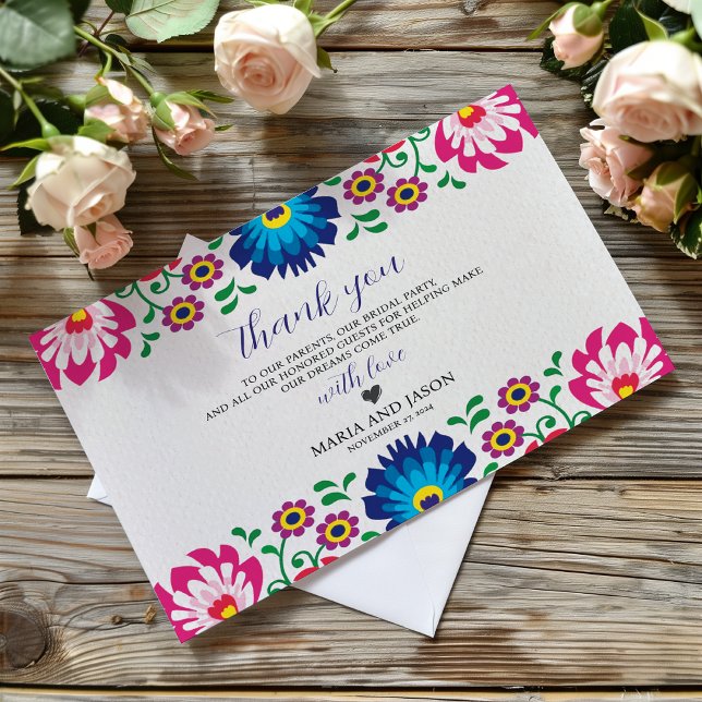 Mexican Fiesta Colourful Floral Botanical Wedding Thank You Card (Mexican Fiesta Colorful Floral Botanical Wedding Thank You Card)