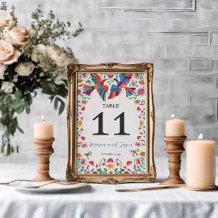 Mexican Fiesta Colourful Floral Modern Boda Weddin Table Number