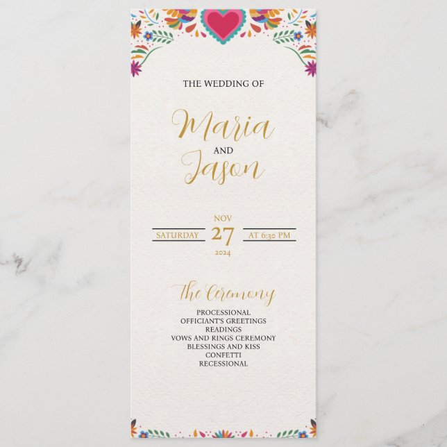 Mexican Fiesta Colourful Flowers Botanical Wedding Program (Front)