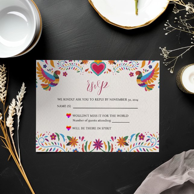 Mexican Fiesta Colourful Flowers Botanical Wedding RSVP Card (Mexican Fiesta Colorful Flowers Botanical Wedding RSVP Card)
