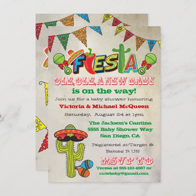 Mexican Fiesta Couples Baby Shower Invitation (Front/Back)