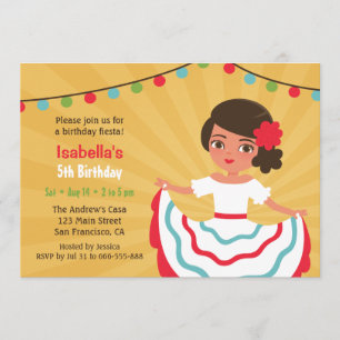 Mexican Fiesta Cute Hispanic Girls Birthday Party Invitation