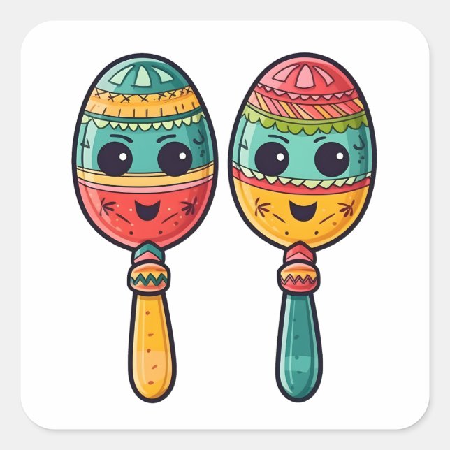 Mexican Fiesta Cute Maracas Square Sticker (Front)