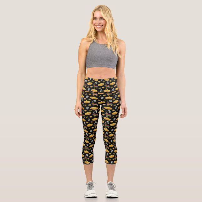 Mexican Fiesta & Día de Muertos  Capri Leggings (Front)