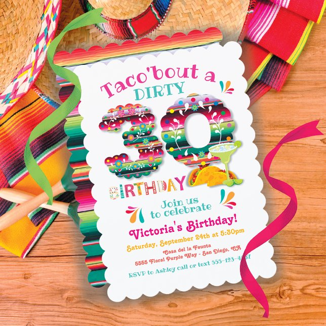 Mexican Fiesta Dirty 30 Papel Picado Birthday Invi Invitation (Creator Uploaded)