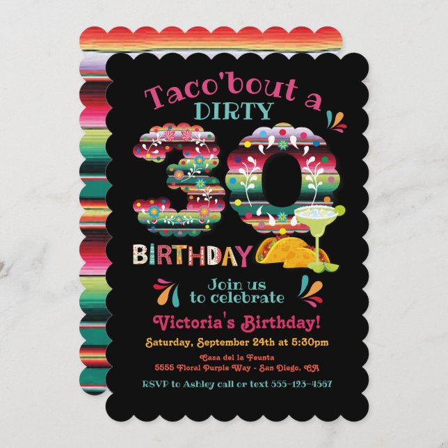 Mexican Fiesta Dirty 30 Papel Picado Birthday Invi Invitation (Front/Back)