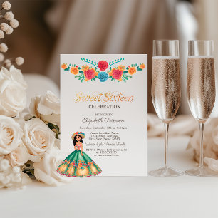 Mexican Fiesta Dress Flowers Sweet 16 Invitation