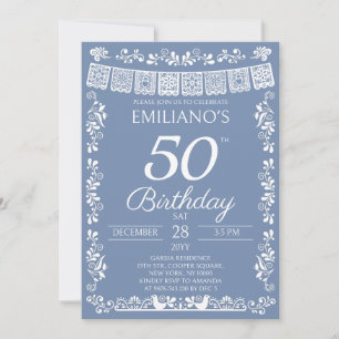 Mexican Fiesta Dusty Blue 50th Birthday Invitation