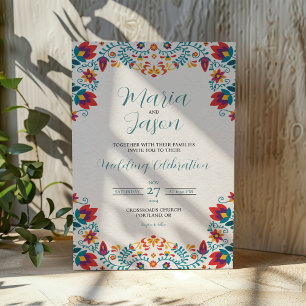 Mexican Fiesta Elegant Colourful Floral Wedding Invitation