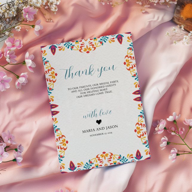Mexican Fiesta Elegant Colourful Floral Wedding Thank You Card (Mexican Fiesta Elegant Colorful Floral Wedding Thank You Card)