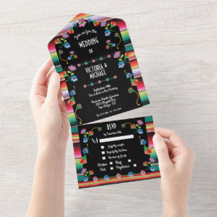 Mexican Fiesta Embroidery Floral Wedding All In One Invitation