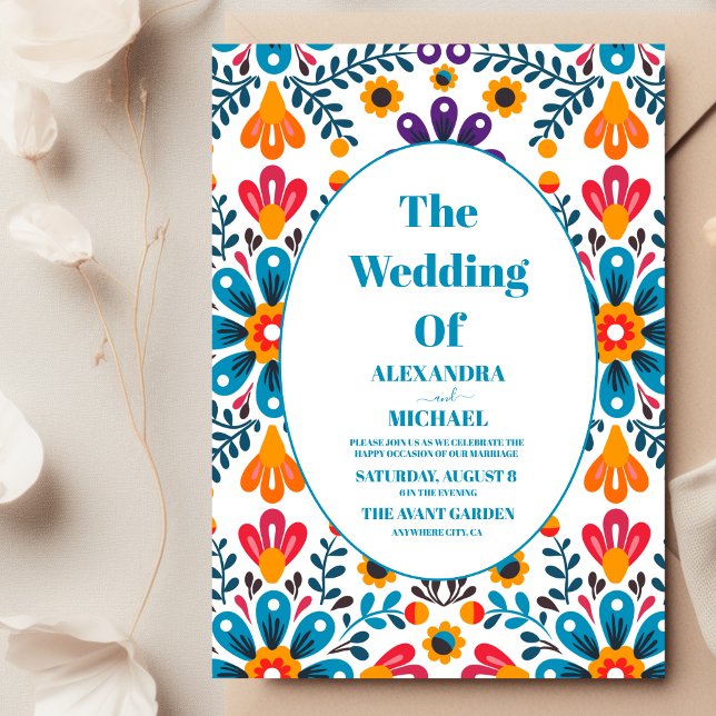 Mexican Fiesta Embroidery Floral Wedding Invitation (Creator Uploaded)