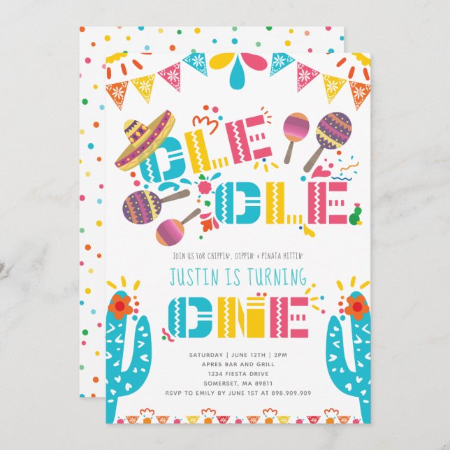 Mexican Fiesta First Birthday Invitation (Front/Back)