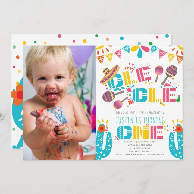Mexican Fiesta First Birthday Photo Invitation (Front/Back)