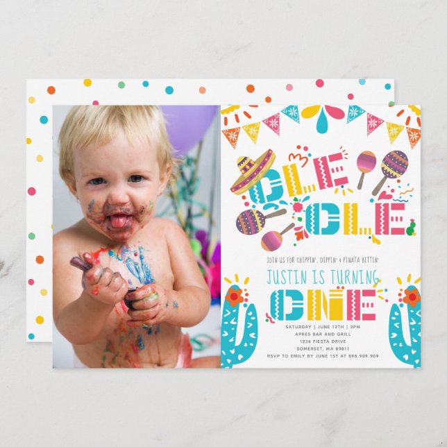 Mexican Fiesta First Birthday Photo Invitation (Front/Back)