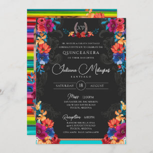 Mexican Fiesta Floral Add Your Photo Quinceanera Invitation