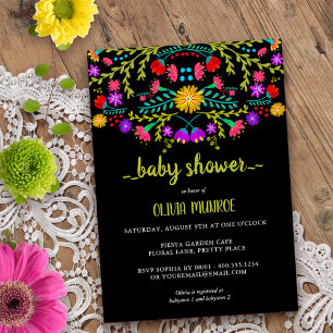 Mexican Fiesta Floral Black Colourful Baby Shower Invitation