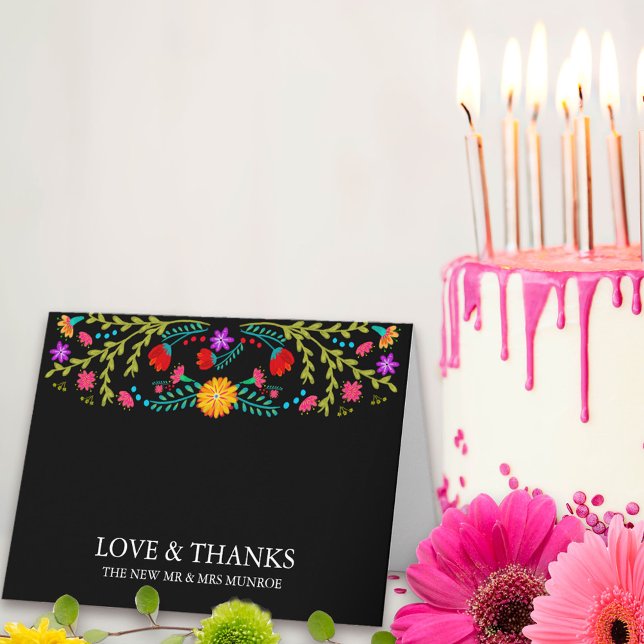 Mexican Fiesta Floral Black Personalised Thank You Card (Thank you card from my Mexican Fiesta Floral collection. Message me to create co-ordinating items.
)
