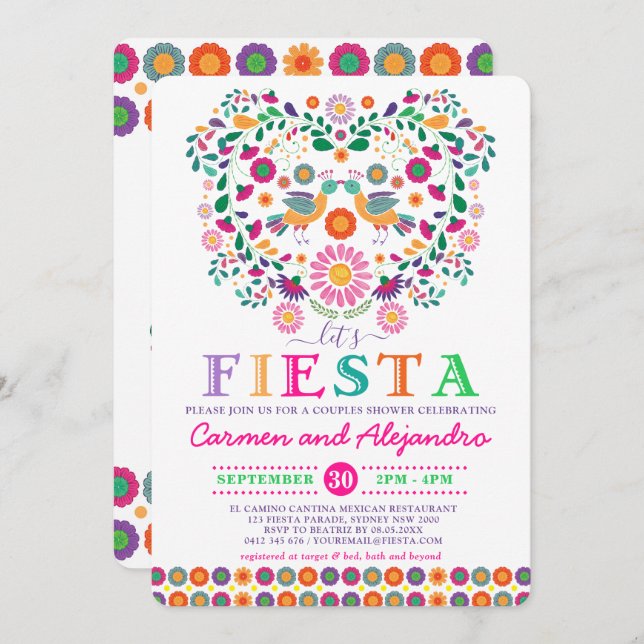 Mexican Fiesta Floral Couples Bridal Shower Invitation (Front/Back)