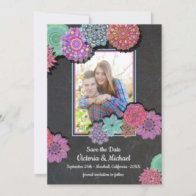Mexican Fiesta Floral Mandala Save the Date Photo (Front)