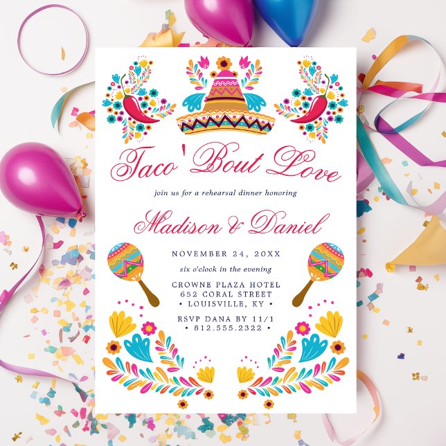Mexican Fiesta Floral Sombrero Rehearsal Dinner Invitation (Creator Uploaded)