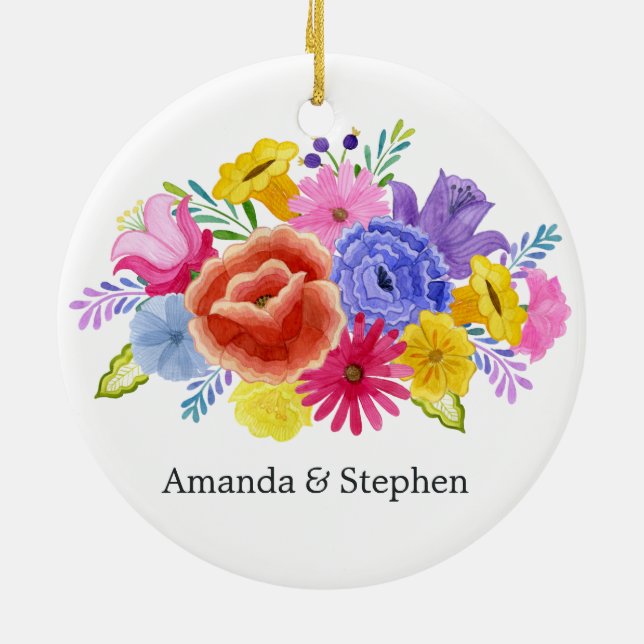 Mexican Fiesta Floral Wedding Ceramic Ornament (Back)
