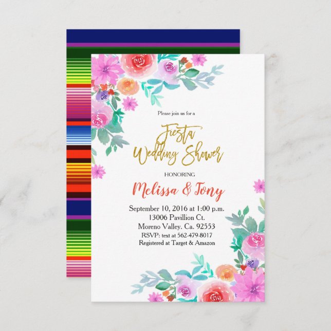 Mexican Fiesta Floral Wedding shower party Invitation (Front/Back)