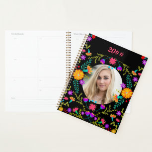 Mexican Fiesta Flowers Black Custom Photo Planner