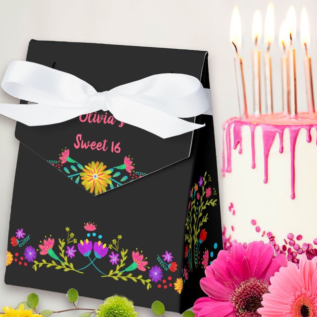 Mexican Fiesta Flowers Black Personalised Favour Box (Favor Box from my Mexican Fiesta Floral collection. Message me to create co-ordinating items.
)