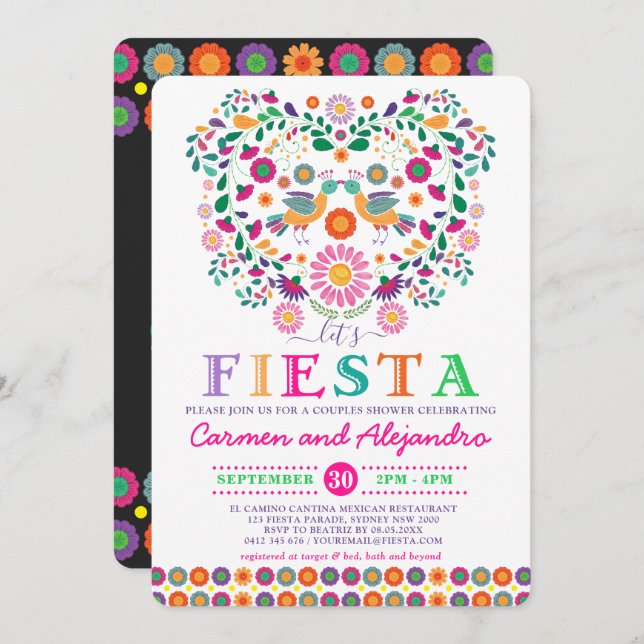 Mexican Fiesta Flowers Couples Shower Engagement Invitation (Front/Back)