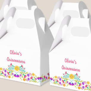 Mexican Fiesta Flowers White Pink Personalised Favour Box