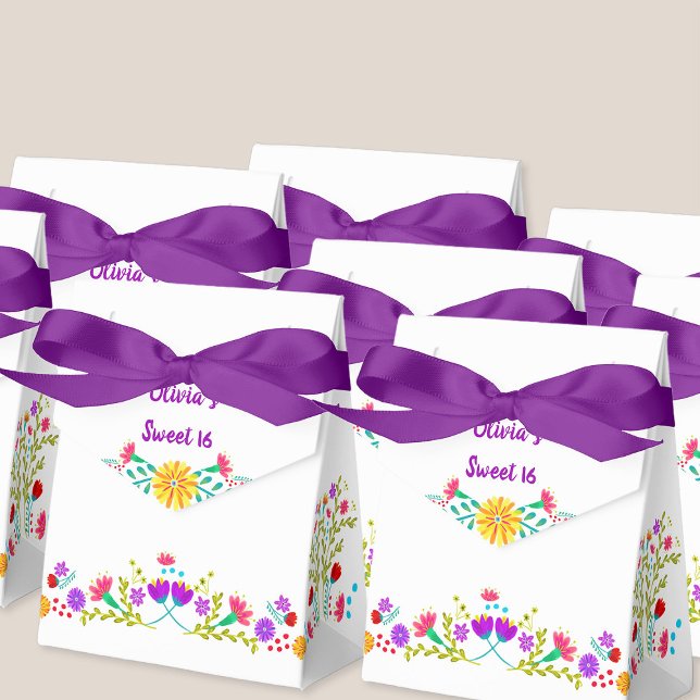 Mexican Fiesta Flowers White Purple Personalised Favour Box (Personalized Favor boxes for any occasion from my Mexican Fiesta Flowers Collection)
