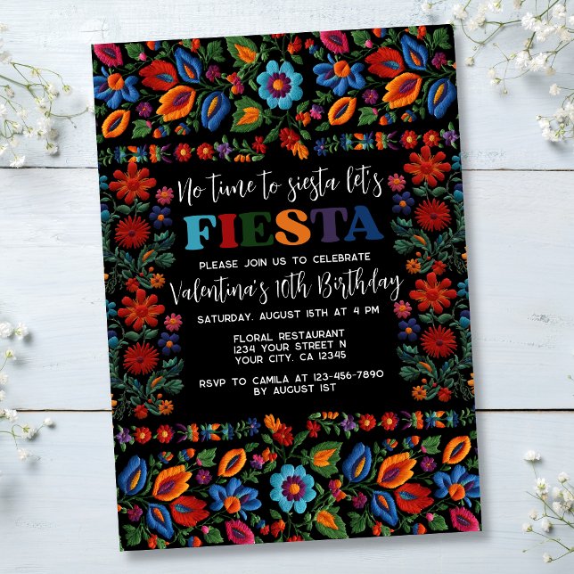Mexican Fiesta Folk Art Floral Embroidery Birthday Invitation (Creator Uploaded)