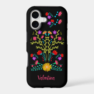 Mexican Fiesta Folk Art Flowers Black Personalised