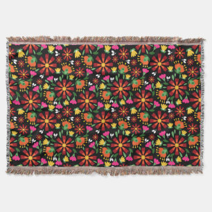 Mexican Fiesta Folk embroidery Throw Blanket