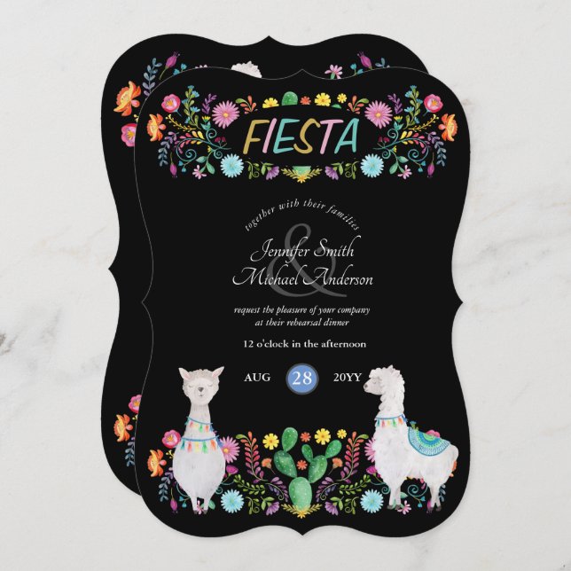 Mexican Fiesta Folk Flowers Llamas ANY Couples Invitation (Front/Back)
