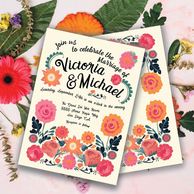 Mexican Fiesta Folkart Floral Wedding invitations (Creator Uploaded)