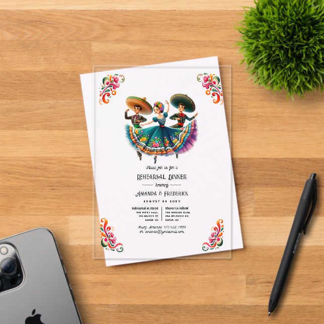 Mexican Fiesta Folklorico Rehearsal Dinner Acrylic Invitations (Insitu (Invitation Card))