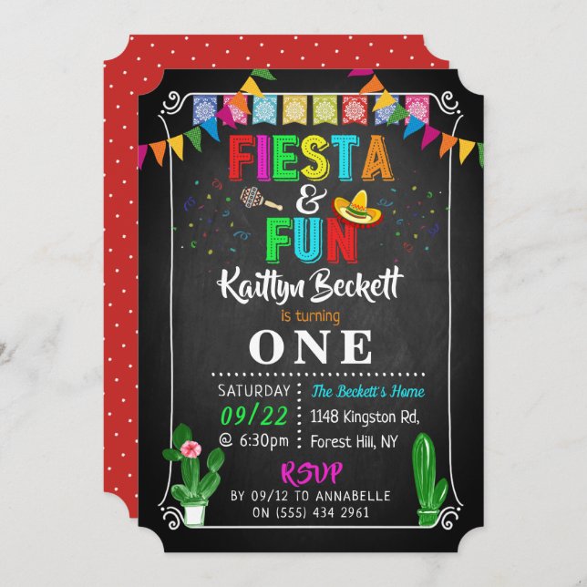 Mexican Fiesta & Fun 1st Birthday Invitation (Front/Back)