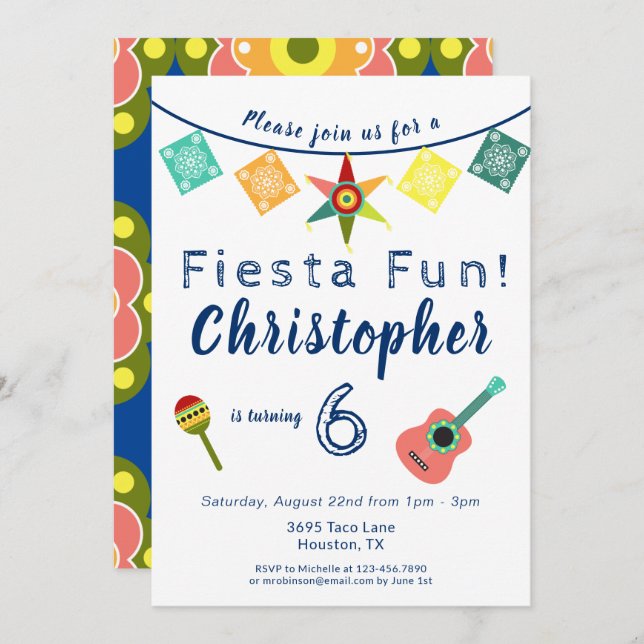 Mexican Fiesta Fun Colourful Boys Birthday Party  Invitation (Front/Back)