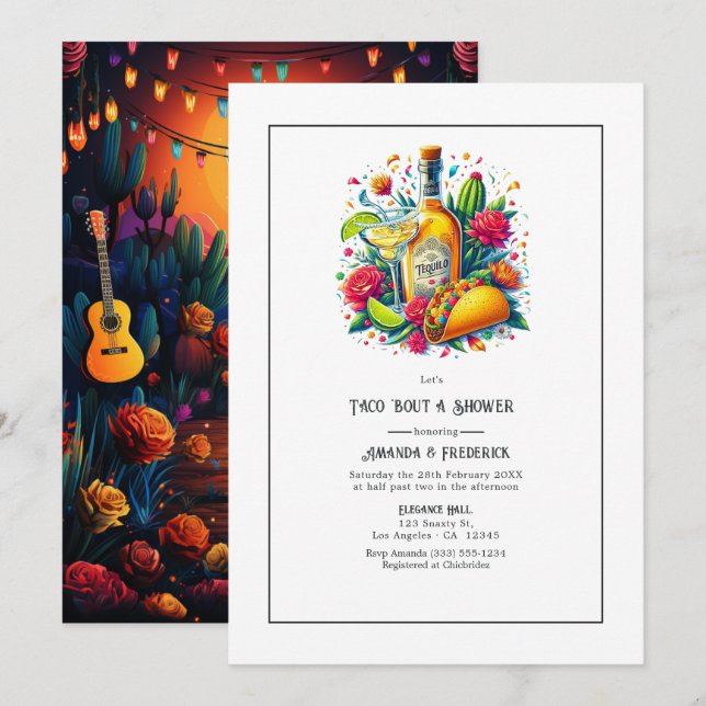 Mexican Fiesta Fun Tacos & Tequila Couple’s Shower Invitation (Front/Back)